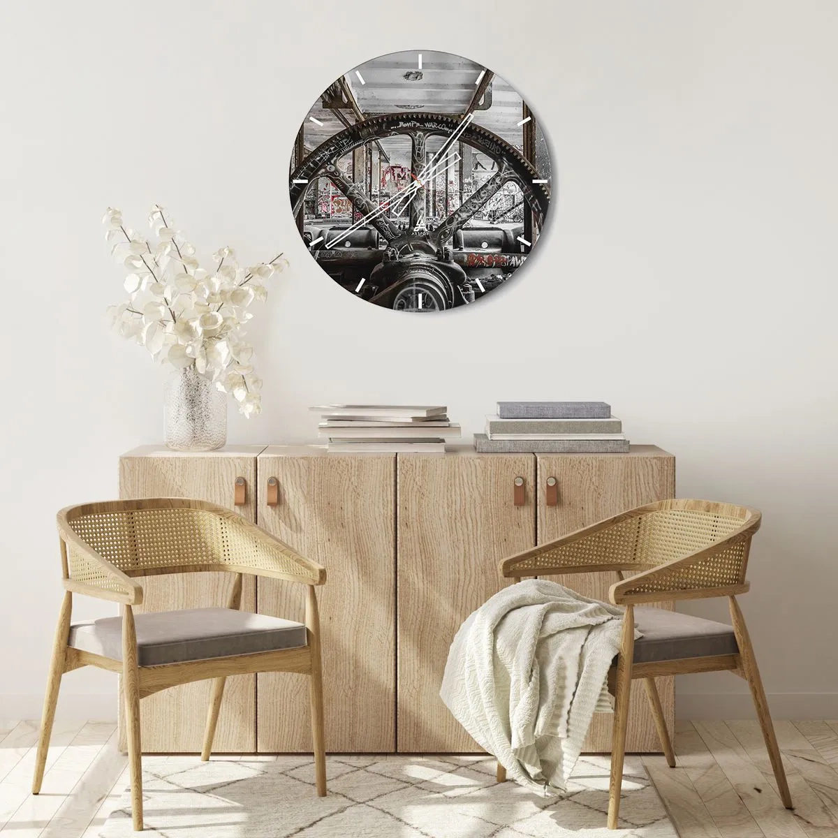 Wall clock - Clock on glass - Secret Life of a Factory - 30x30 cm