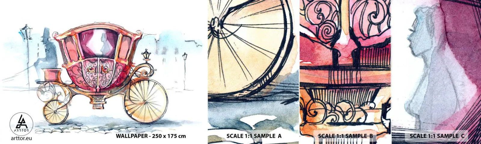 Photo Wallpaper Sample Self-Adhesive Deluxe Sticker - For a Wedding or a Ball? - For children, Carriage, Trip - 100x30 cm