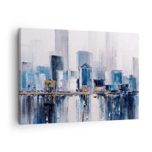 Canvas picture - Abstract city panorama with shades of blue and yellow - 70x50cm - New York Impression - Modern wall decoration for the living room and bedroom ARTTOR