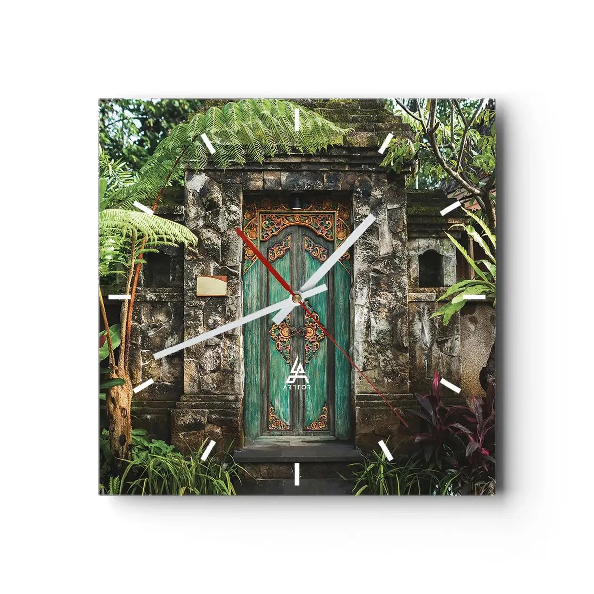Wall clock - Clock on glass - Door to Exotic World - 30x30 cm