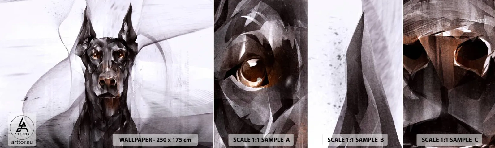 Photo Wallpaper Sample Self-Adhesive Deluxe Sticker - Born to Nobility - Abstraction, Doberman, Dog - 100x30 cm