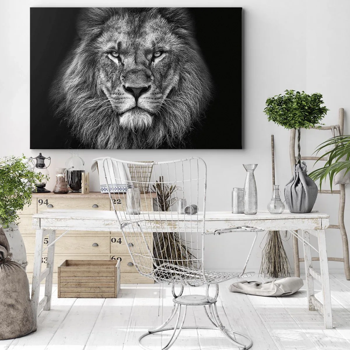 Canvas picture - Portrait of a majestic lion in black and white - 70x50cm - In Coronation Clothes - Modern wall decoration for the living room and bedroom ARTTOR