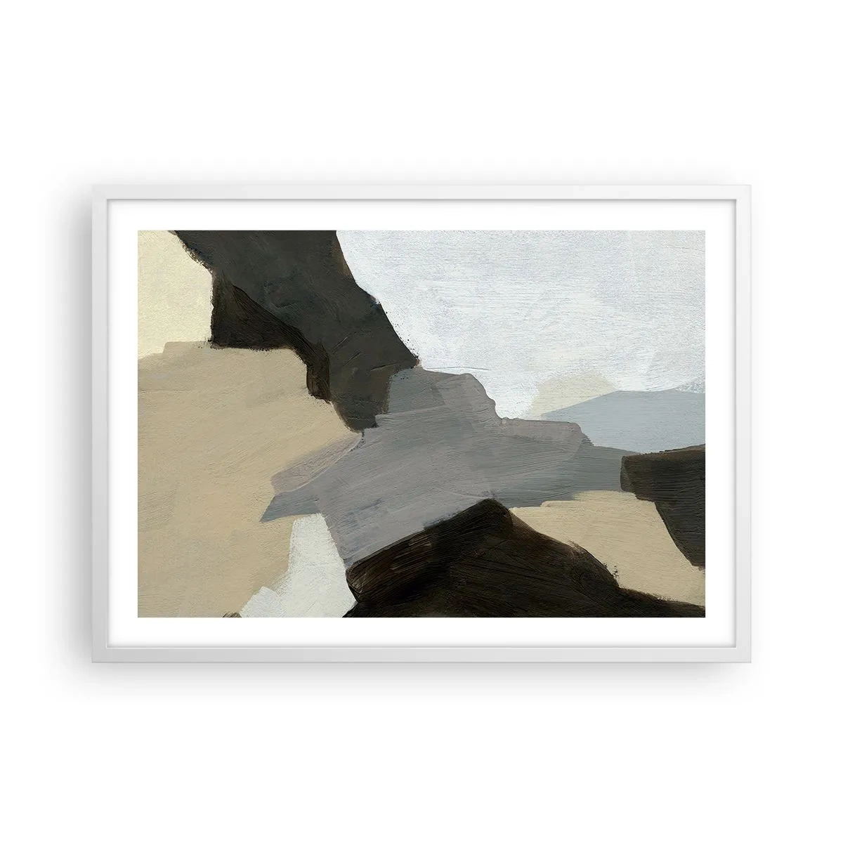Poster in white frmae - Abstract: Crossroads of Grey - 70x50 cm