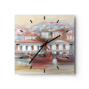 Wall clock - Clock on glass - Happy Town - 40x40 cm