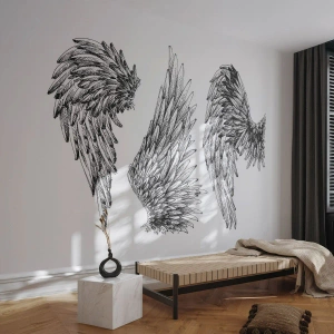 Photo Wallpaper Premium Sand - You Can Be an Angel - Bird feather, Wings, Graphics - 200x140 cm