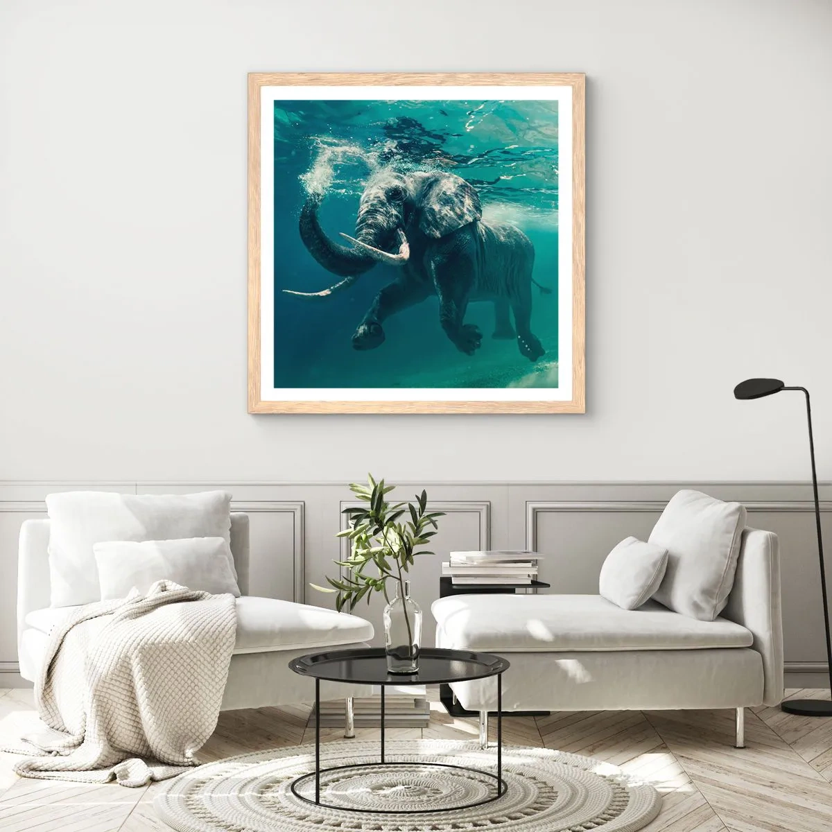 Poster in light oak frame - Everyone Likes to Swim - 50x50 cm