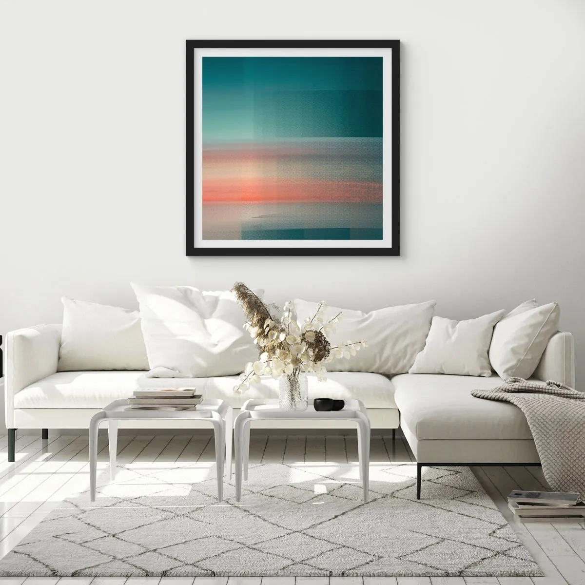 Poster in black frame - Abstract: Light Waves - 30x30 cm