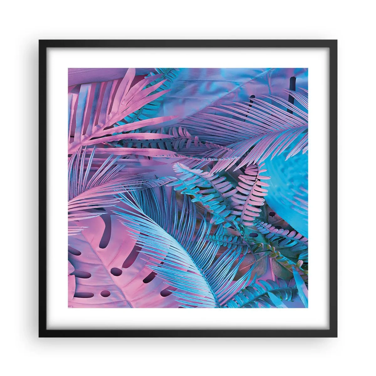 Poster in black frame - Tropics in Pink and Blue - 50x50 cm