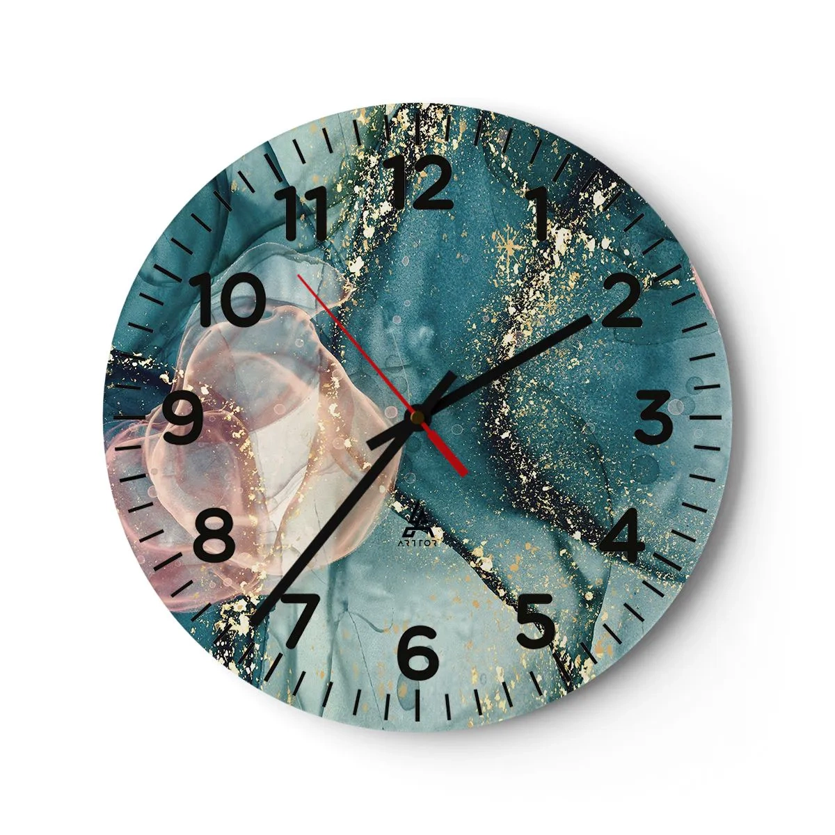 Wall clock - Clock on glass - Silm Blue, Tulle Pink - 30x30 cm