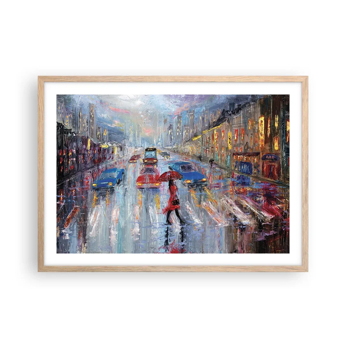 Poster in light oak frame - Rainy Afternoon in a City - 70x50 cm