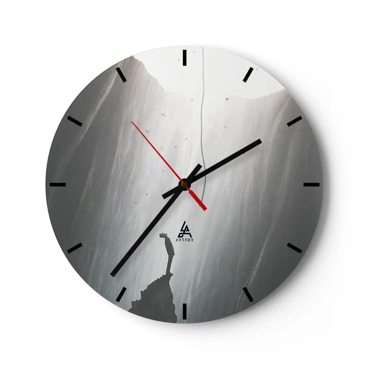 Wall clock - Clock on glass - A figure standing on the edge of a cliff among monumental rocks - 30x30cm - There Is Always Some Way Out - Modern wall decoration for the living room, kitchen, and bedroom ARTTOR