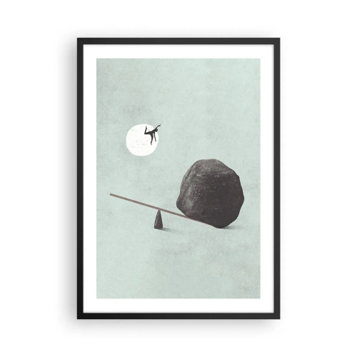 Poster in black frame - A minimalist scale with a stone and a figure against the backdrop of the moon - 50x70cm - Dream Come True - Modern wall decoration for the living room and bedroom ARTTOR