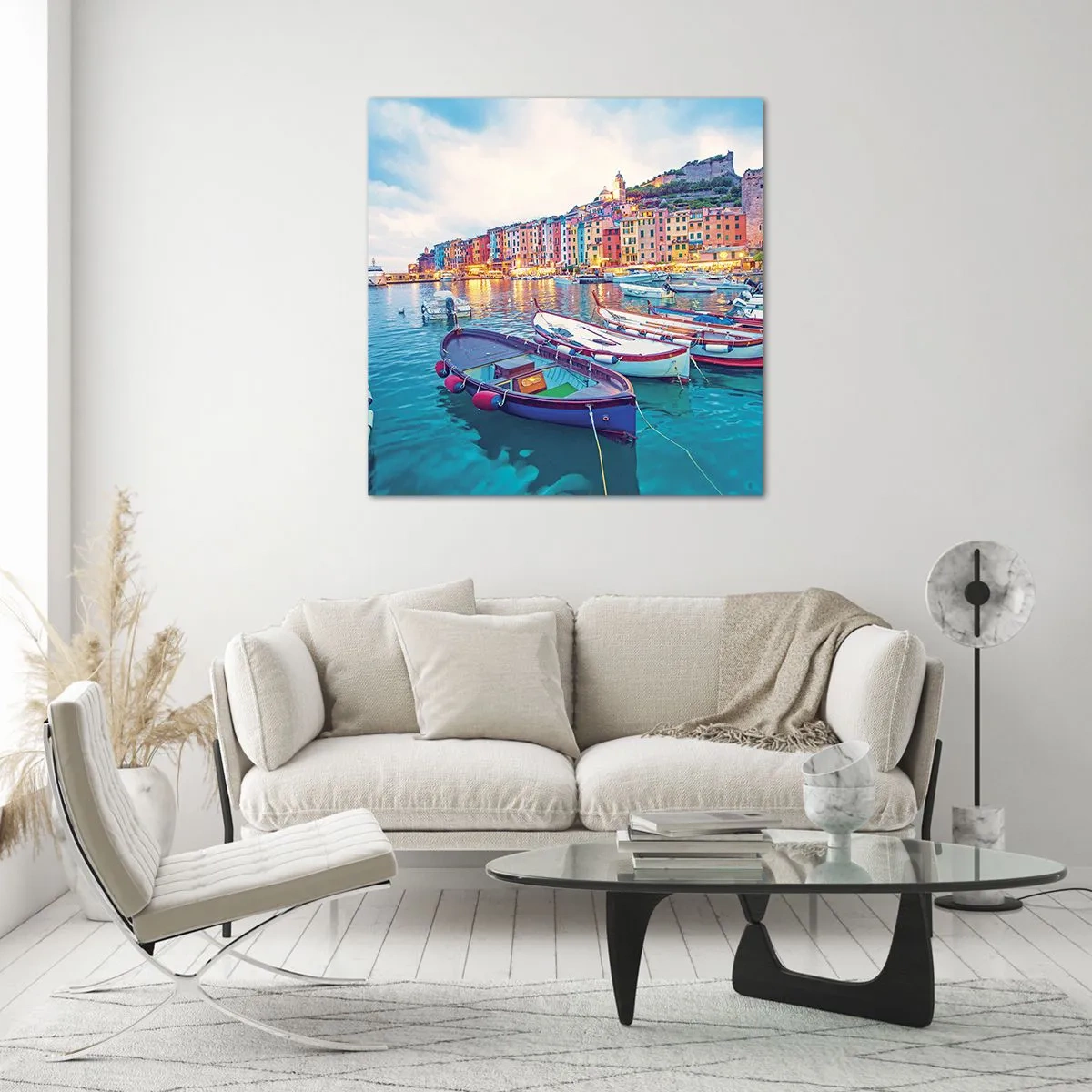 Glass picture - Colourful Evening in a Port - 40x40 cm