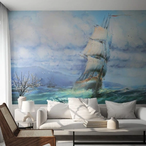 Self-Adhesive Photo Wallpaper Deluxe Sticker - Happy Winds - Sailing ship, Sea, sailing - 100x70 cm