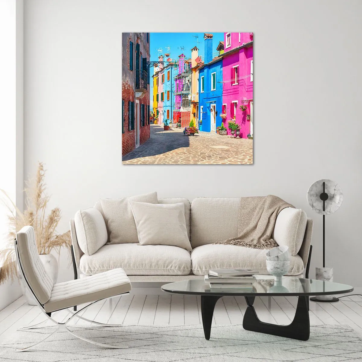Glass picture - Town Bursting with Colours - 60x60 cm