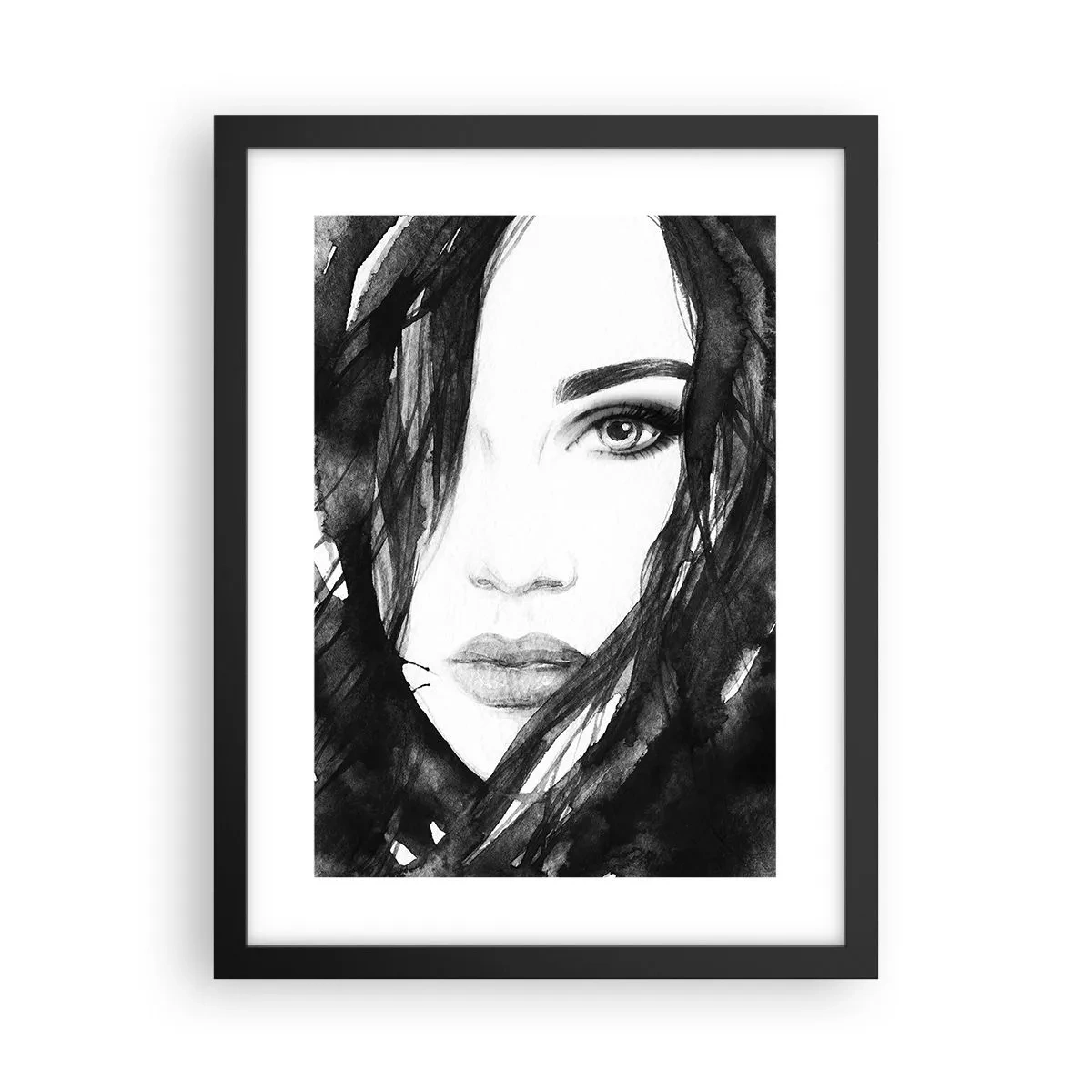 Poster in black frame - Portriat of a Lady in  Black and White - 30x40 cm