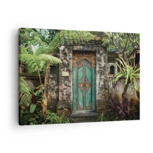 Canvas picture - Decorative doors surrounded by tropical vegetation - 70x50cm - Door to Exotic World - Modern wall decoration for the living room and bedroom ARTTOR