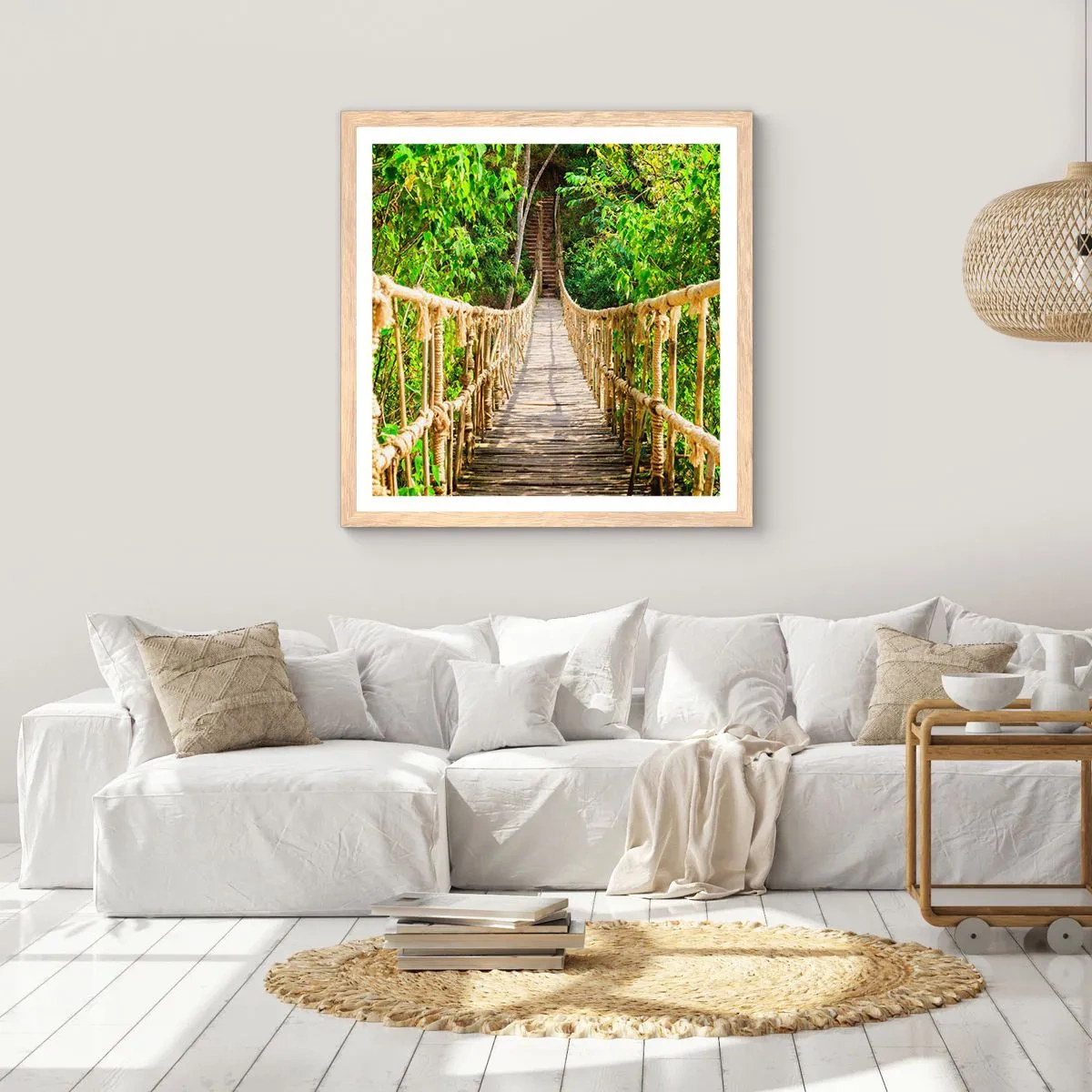 Poster in light oak frame - Suspended in Green - 50x50 cm