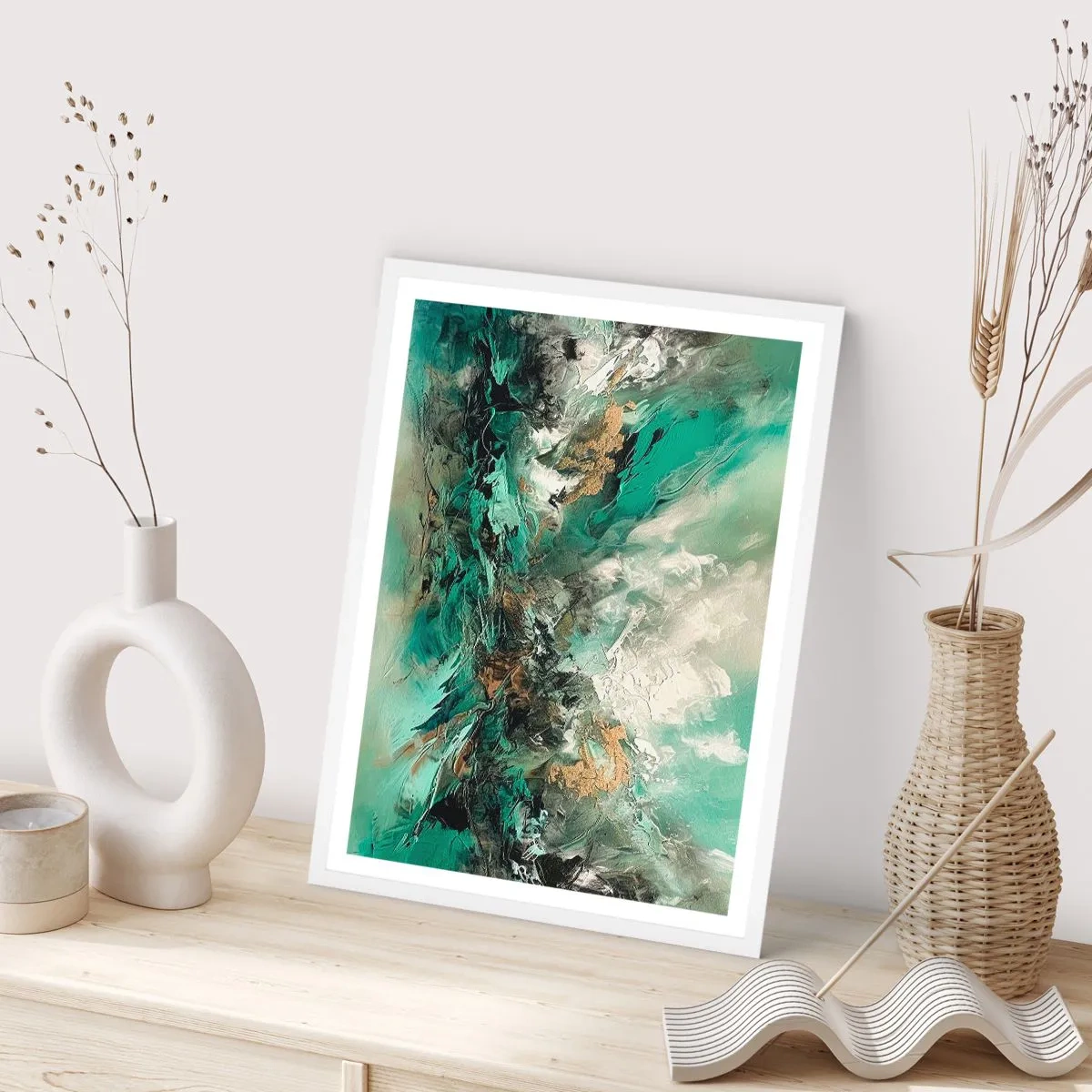 Poster in white frmae - Emerald and Black Lump - 30x40 cm