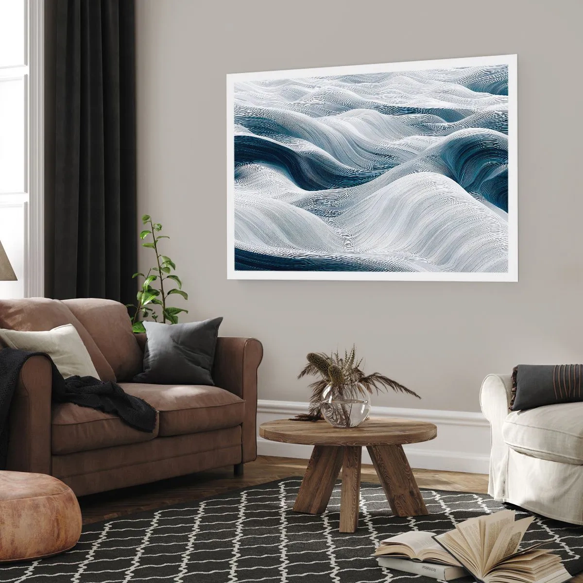Poster - White and Blue Waves - 50x40 cm