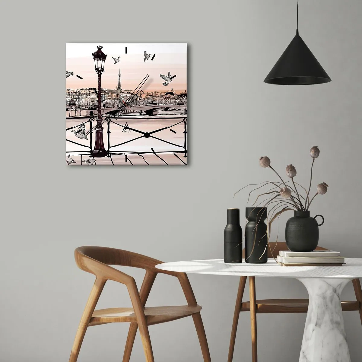 Wall clock - Clock on glass - Over the Roofs of Paris - 40x40 cm