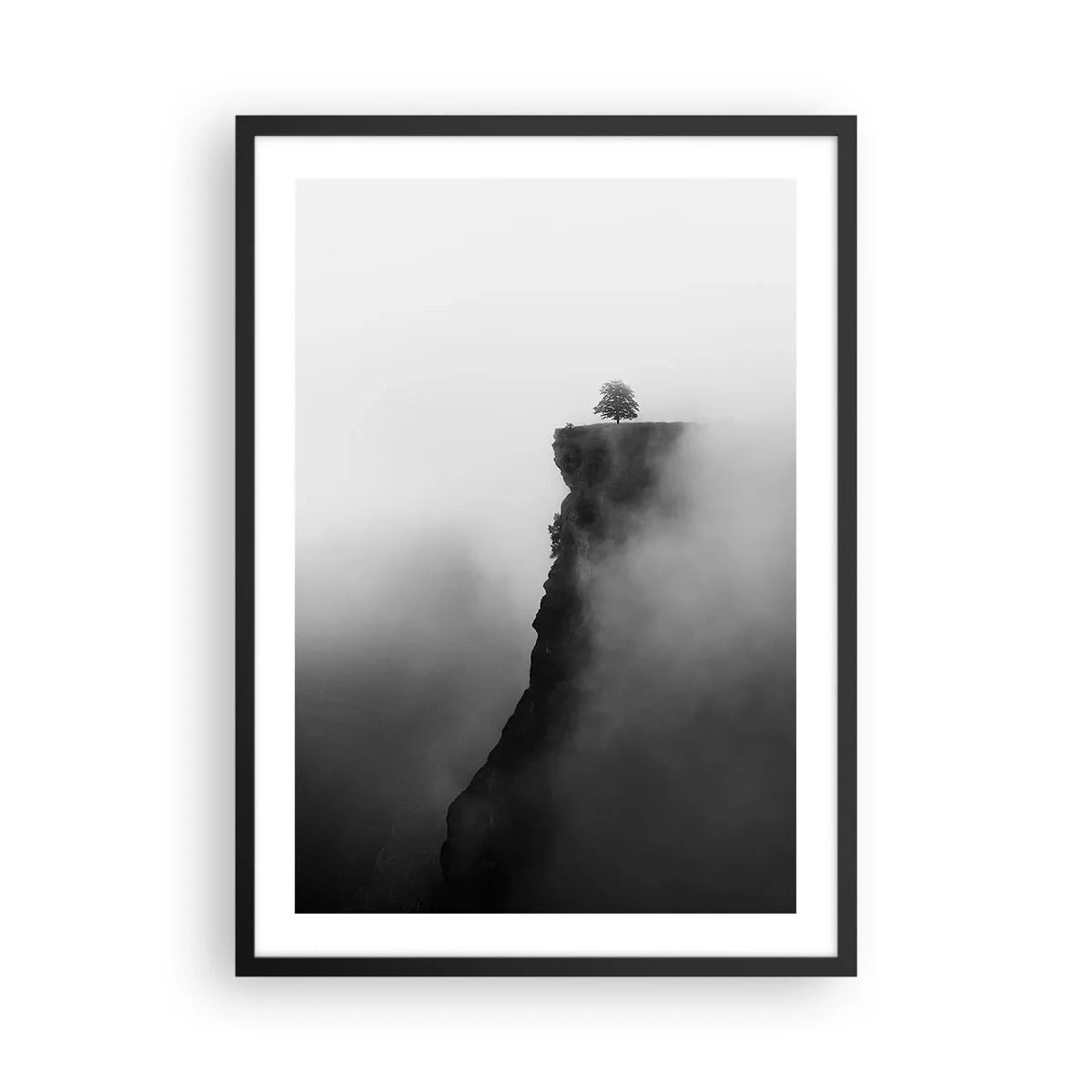 Poster in black frame - A lone tree on the edge of a cliff surrounded by fog - 50x70cm - On the Edge of the World - Modern wall decoration for the living room and bedroom ARTTOR