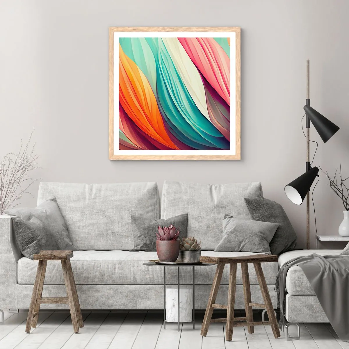 Poster in light oak frame - Rainbow Knot - 40x40 cm