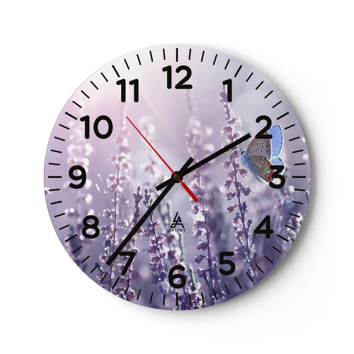 Wall clock - Clock on glass - Kiss of a Butterfly - 30x30 cm