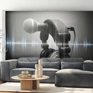 Self-Adhesive Photo Wallpaper Deluxe Sticker - You Can Still Hear the Singing - Microphone, Musical Headphones, Music - 250x175 cm