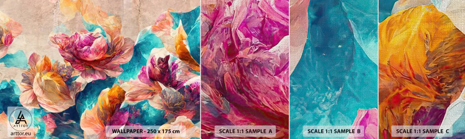 Photo Wallpaper Sample Premium Canvas - Colourful Splendour of a Bouquet - Flowers, Pastel, Piece - 100x30 cm