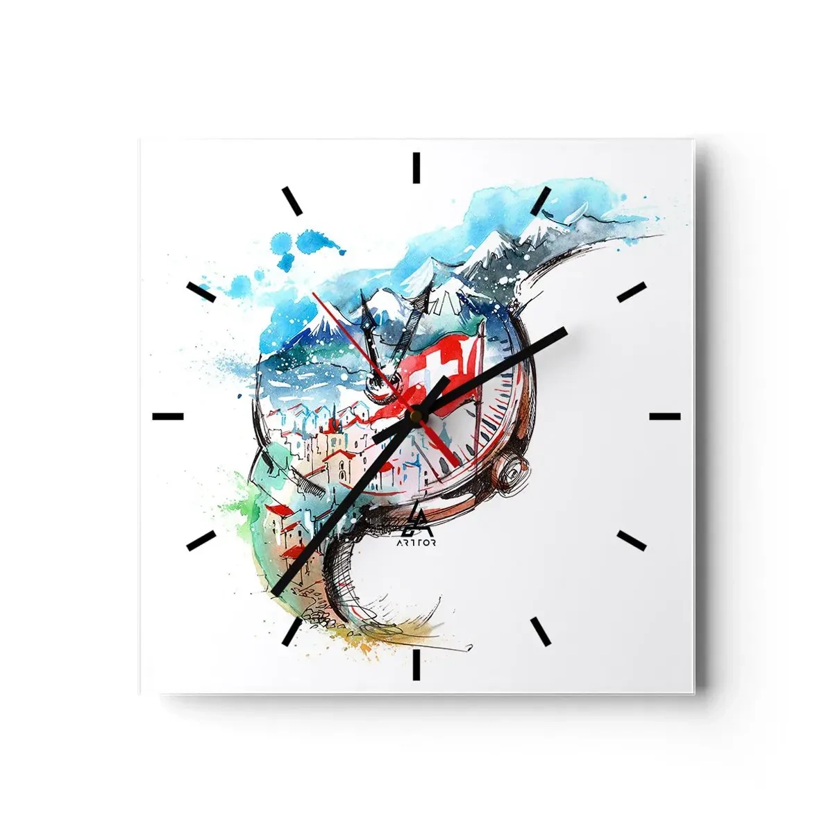 Wall clock - Clock on glass - Spirit of Switzerland - 30x30 cm