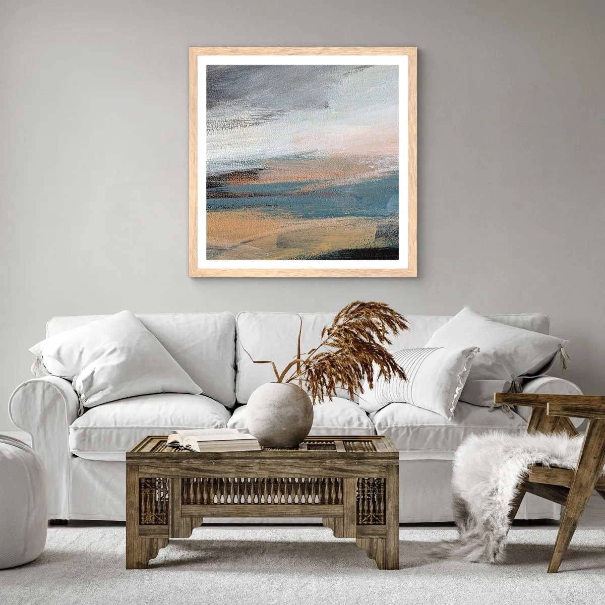 Poster in light oak frame - Abstract: Northern Landscsape - 50x50 cm