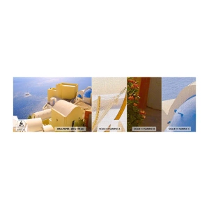 Photo Wallpaper Sample Premium Canvas - Greek Landscape in White and Blue - Landscape, Santorini, Greece - 100x30 cm