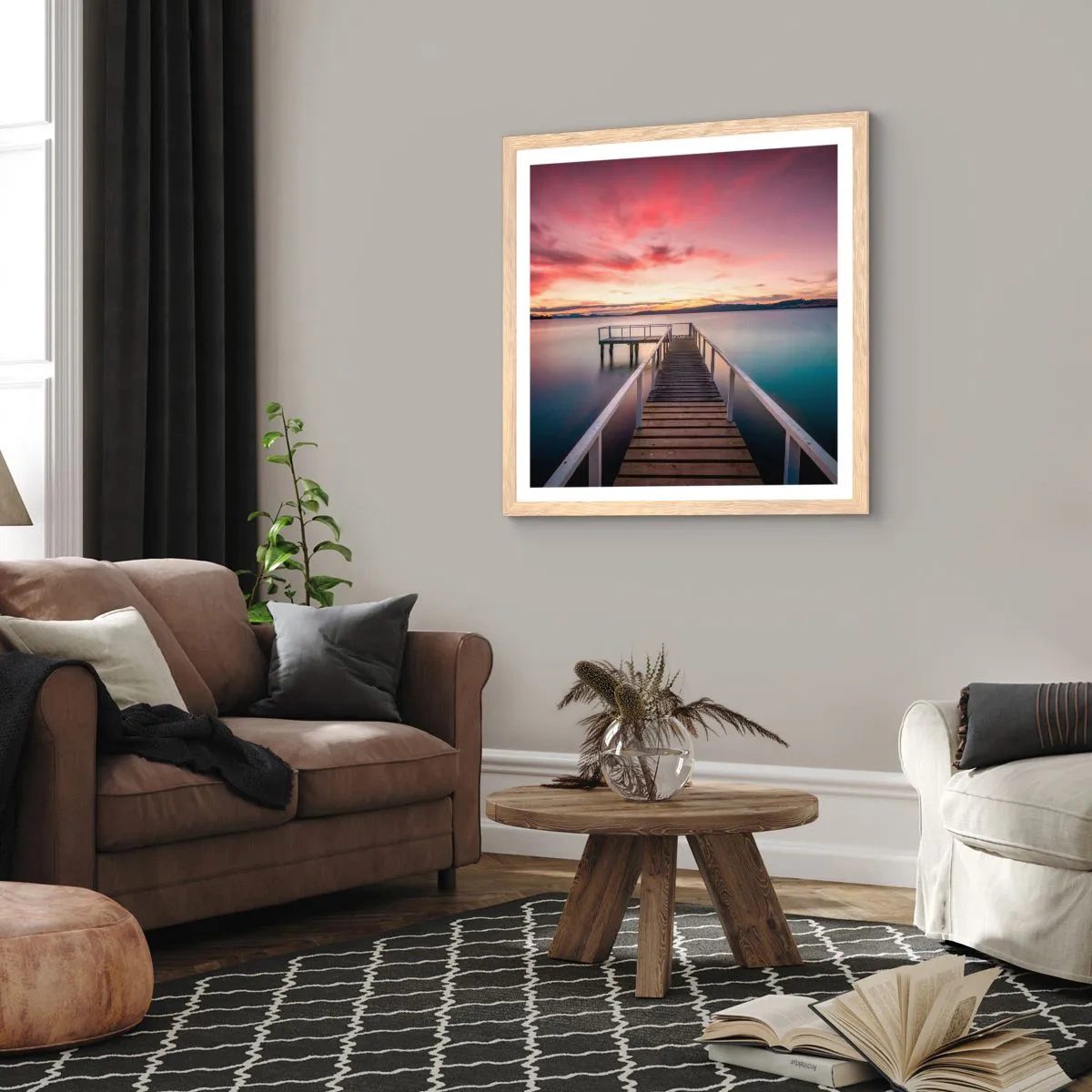 Poster in light oak frame - Mild Flame of an Evening - 40x40 cm