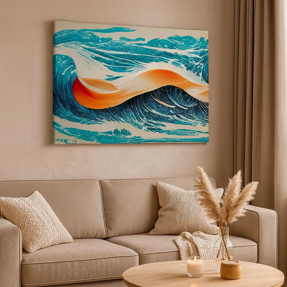 Canvas picture - Dynamic sea waves with abstract ribbon - 70x50cm - Surfer's Dream - Modern wall decoration for the living room and bedroom ARTTOR