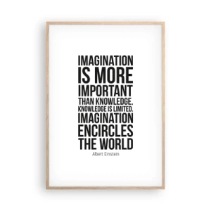 Poster in light oak frame - Einstein about Power of Imagination - 70x100 cm