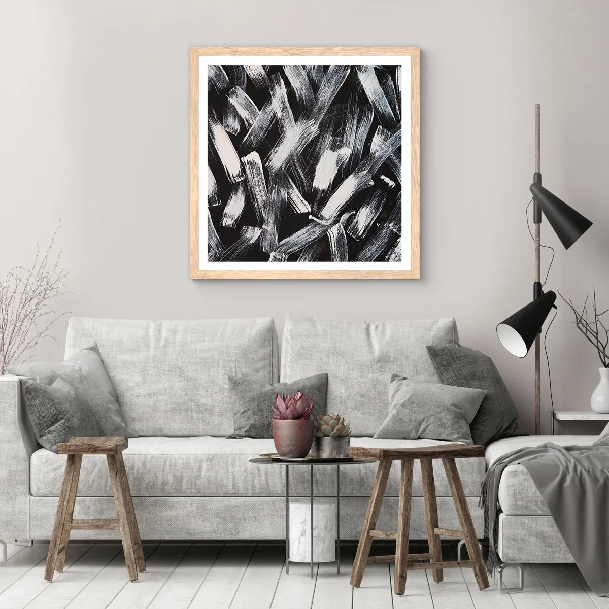 Poster in light oak frame - Abstract in Industrial Spirit - 60x60 cm