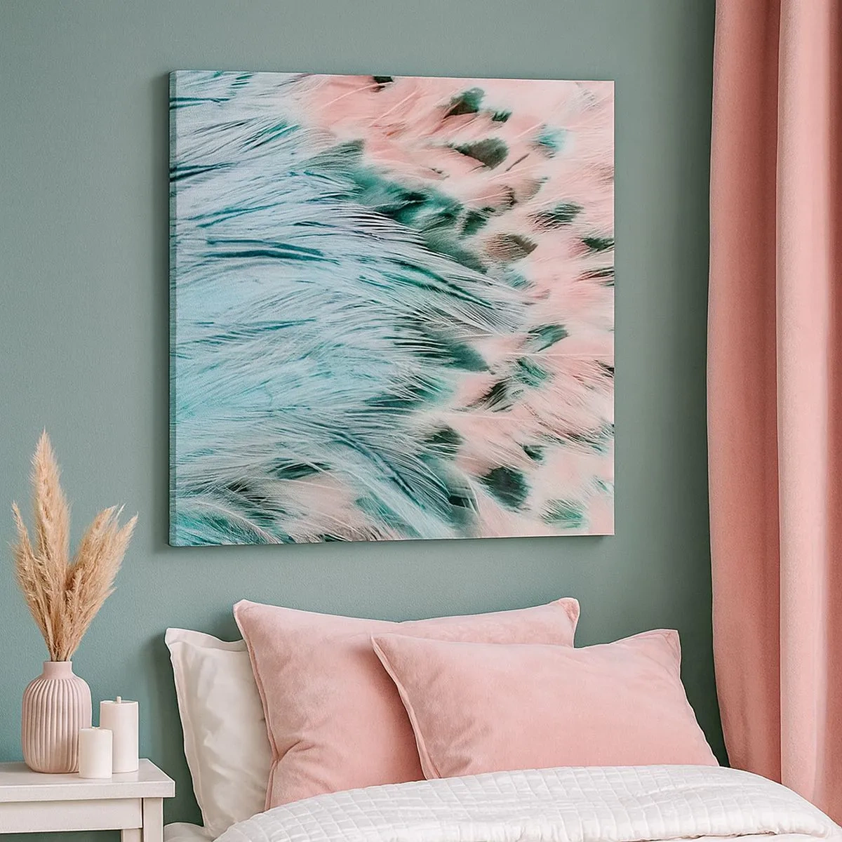 Canvas picture - Sapphire and Pink Feathers - 30x30 cm