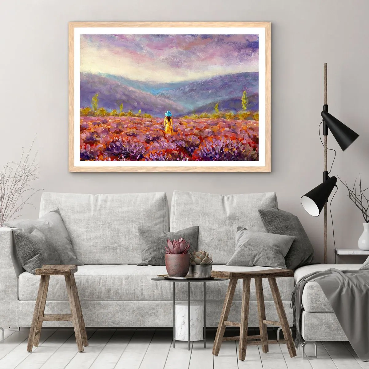 Poster in light oak frame - In Lavendar World - 100x70 cm