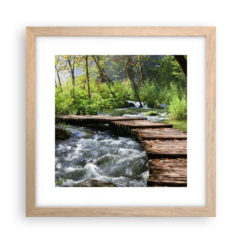Poster in light oak frame - By the Foamy Cascade - 30x30 cm