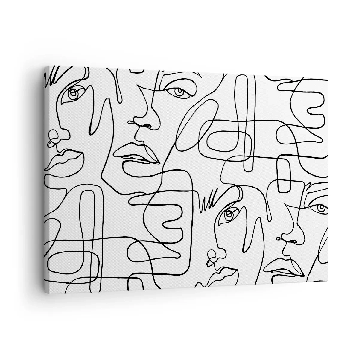 Canvas picture - A minimalist drawing of a face with lines on a light background. - 70x50cm - Tangled up in Emotions - Modern wall decoration for the living room and bedroom ARTTOR