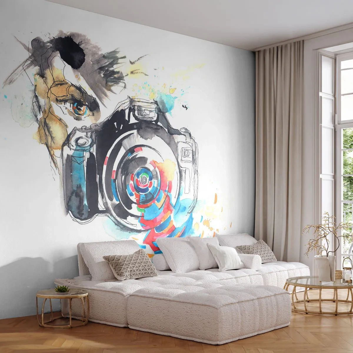 Photo Wallpaper Standard Eco - In the Eye of the Lens - Abstraction, Camera, Photographer - 450x315 cm