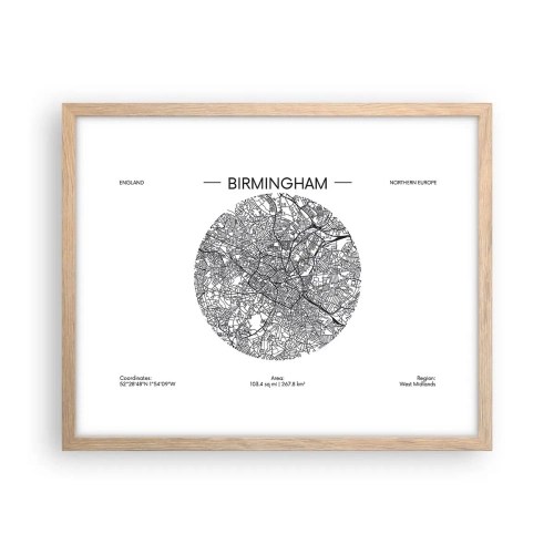 Poster in light oak frame - Anatomy of Birmingham - 50x40 cm