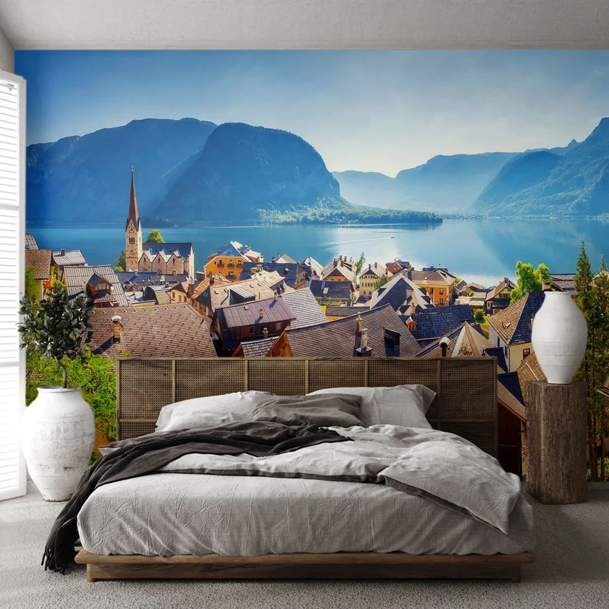 Photo Wallpaper Standard Eco - It Couldn't be More Picturesque - Landscape, City, Austria - 200x140 cm