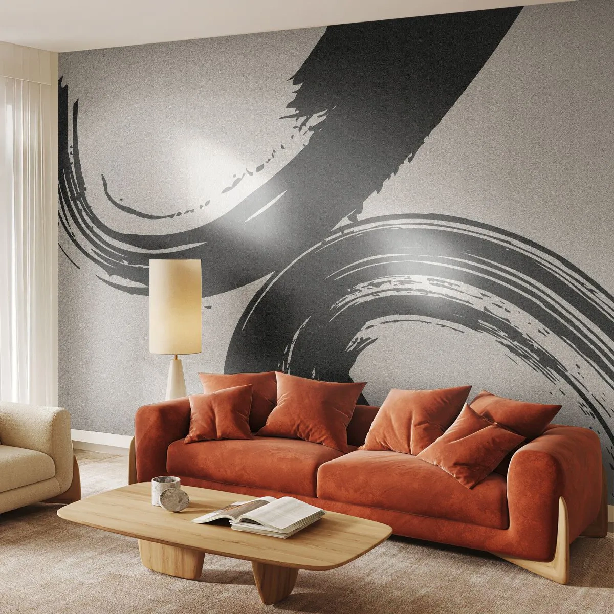 Photo Wallpaper Standard Eco - With Big Circural Strokes - Piece, Brush, Minimalism - 350x256 cm