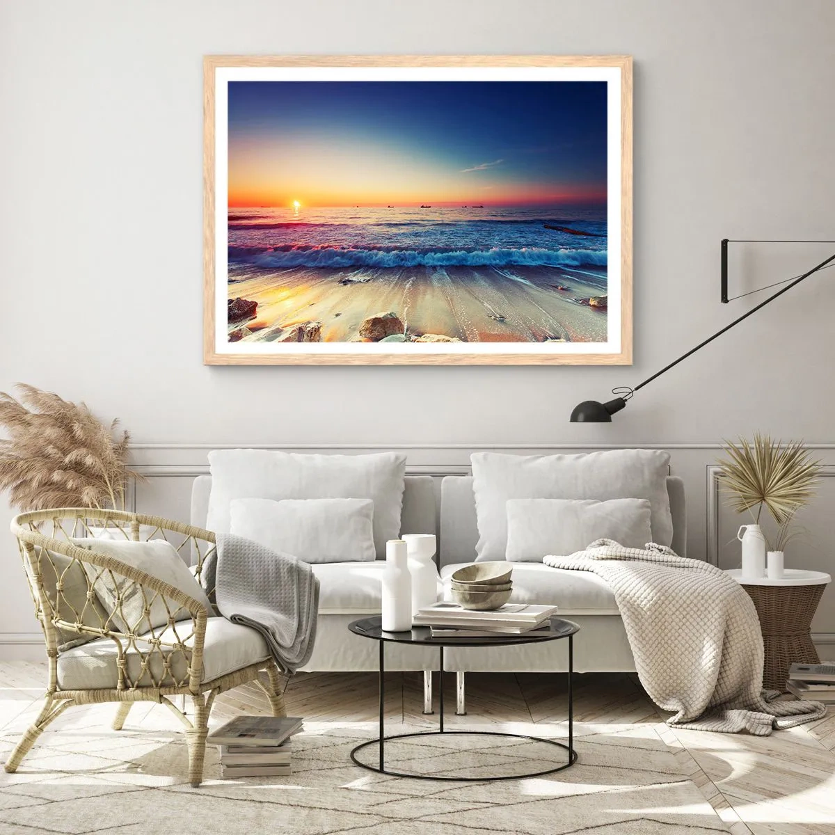 Poster in light oak frame - What Is behind the Horizon? - 100x70 cm