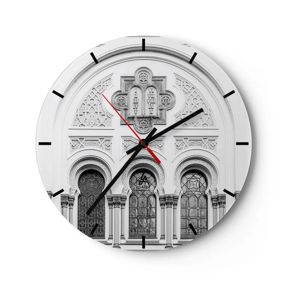 Wall clock - Clock on glass - Richly decorated facade with ornaments and windows in the historical style - 30x30cm - At the Crossroads of Cultures - Modern wall decoration for the living room, kitchen, and bedroom ARTTOR