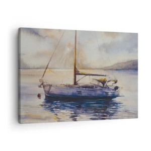 Canvas picture - A yacht on a calm sea at sunset - 70x50cm - Evening in Harbour - Modern wall decoration for the living room and bedroom ARTTOR