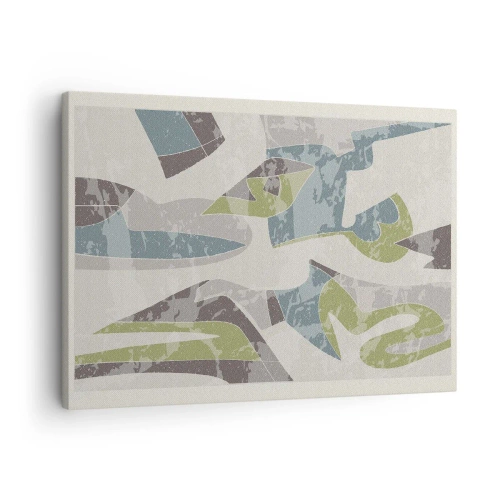 Canvas picture - Abstract shapes in green and blue on a light background - 70x50cm - Composition with Window Pane - Modern wall decoration for the living room and bedroom ARTTOR