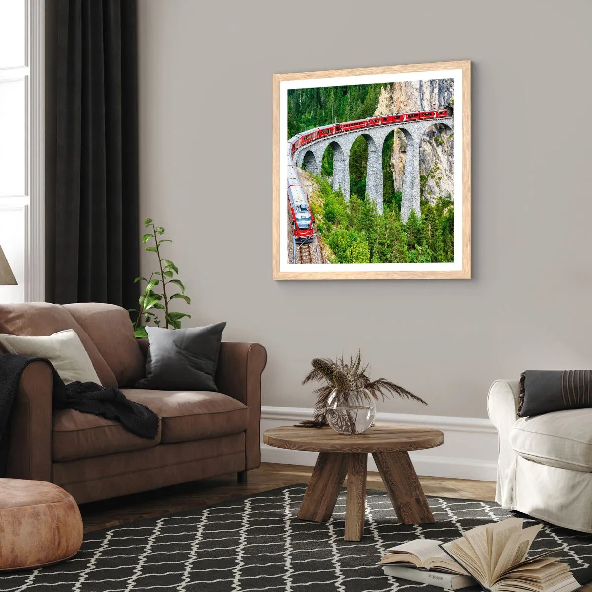 Poster in light oak frame - Time for Mountin Views - 40x40 cm